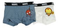 2x boxerky - modrošedé se Spidermanem + smetanové s Iron Manem H&M