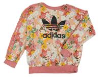 Růžová květovaná mikina s logem Adidas