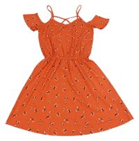 Červené květované šaty s průstřihy na ramenou New Look
