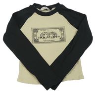 Čierno-béžové rebrované crop tričko s nápisom zn. H&M