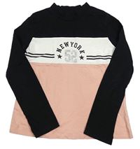 Černo-bílo-růžové triko s nápisem C&A