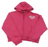 Ružová prepínaci crop mikina s nápisom a kapucňou zn. Primark