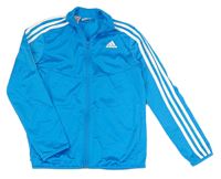 Tyrkysová sportovní funkční propínací mikina s pruhy a logem Adidas