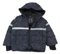 Tmavomodrá flekatá šušťáková zimná bunda s reflexním pruhom a kapucňou zn. Lupilu