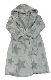 Nové - sivý plyšový župan s hviezdami a kapucňou Tu