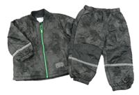 2 set - tmavošedá vzorovaná šusťáková lehce zateplená bunda + kalhoty 