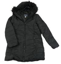 Černý šusťákový zimní funkční kabát s logem a kapucí s kožešinou Regatta