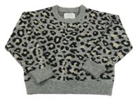 Šedo-černý leopardí crop svetr Zara