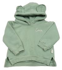 Zelená mikina s nápisom a kapucňou s ušima