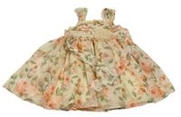 Smetnaovo-zeleno-růžové květované šifonové šaty s páskem 