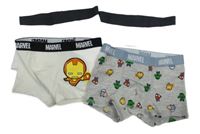 4x boxerky - 3x bílé s Marvel + šedé s Marvel H&M