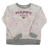 Bielo-ružovo-sivá mikina s nápisem z flitrů