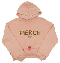Svetloružová crop mikina so zlatým nápisom a kapucňou River Island