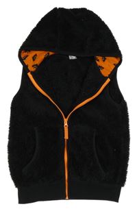 Čierna chlpatá prepínaci vesta s oranžovým zipsom a kapucňou Kiki&Koko