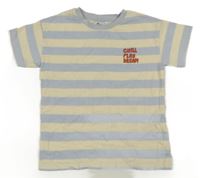 Smetanovo-světlemodré pruhované pyžamové tričko s nápisem H&M