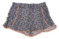 Tmavomodro-marhuľové kvetované ľahké kraťasy Primark
