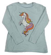 Svetlomodré tričko s jednorožcom H&M