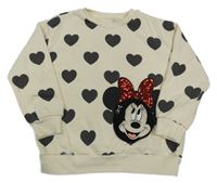 Smetanová mikina s šedými srdíčky a kapsičkou s Minnie George