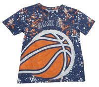Tmavomodré skvrnité tričko s basketbalovým loptou Primark