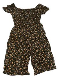 Čierny kvetovaný nohavicový culottes overal Primark