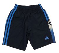 Tmavomodro-modré sportovní kraťasy s pruhy Adidas