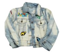 Světlemodro-biela rifľová bunda s nášivkami