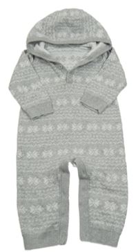 Sivo-biela vzorovaná svetrová kombinéza s kapucňou Mothercare