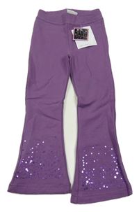 Nové - Fialové zateplené flare legíny s flitry Kiki&Koko