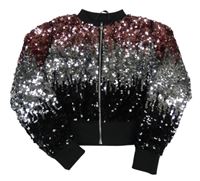 Růžovo-stříbrno-černý flitrovaný crop bomber H&M