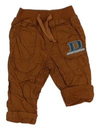 Hnedé plátenné podšité cuff nohavice s úpletovým pasom Tu