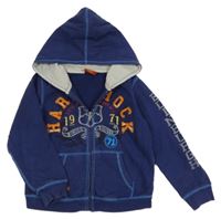 Tmavomodrá prepínaci mikina s nápismi a kapucí - Hard Rock