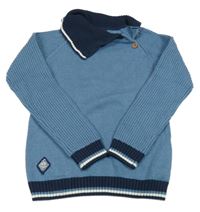 Modro-tmavomodrý vlněný svetr s límečkem 
