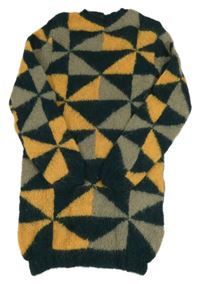 Zeleno-béžovo-žlté vzorované svetrové šaty