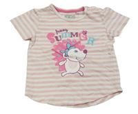 Bílo-růžové pruhované tričko s ježkem 