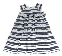 Bielo-šedomodré pruhované šaty s 3D kvety