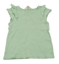 Svetlozelený rebrovaný top s volánikmi H&M