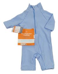 Nové - Bielo-svetlomodrý pruhovaný UV overal Primark