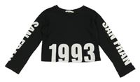 Čierne crop tričko s nápismi a číslom H&M