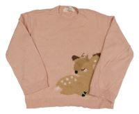 Ružový sveter s jelínkem H&M