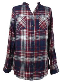 Dámska tmavomodro-červeno-biela kockovaná blúzka Gina