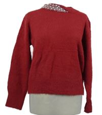 Dámsky karmínový chlpatý sveter s perličkami Shein