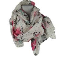 Dámska biela kvetovaná šál s kotvami