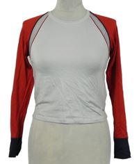 Dámské šedo-červené sportovní crop triko s pruhy Tommy Hilfiger 