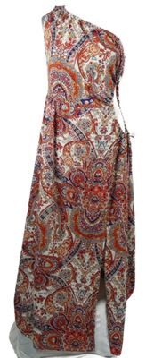 Dámské červeno-bílo-modré vzorované saténové asymetrické šaty Shein 