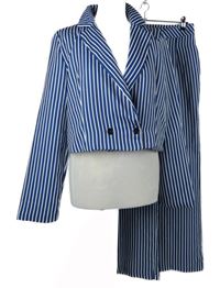 2set - Dámské tmavomodro-bílé pruhované crop sako + palazzo kalhoty 