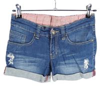 Dámske svetlomodré rifľové kraťasy s vyšúchaním Denim