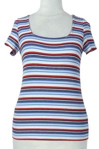 Dámske modro-červeno-biele pruhované rebrované tričko M&Co