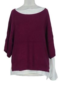 Dámsky purpurový sveter s bílou halenkovou vsadkou Grace