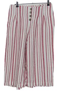 Dámske červeno-biele pruhované ľanové culottes nohavice George