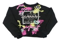 Černá crop mikina s potiskem a kamínky River Island